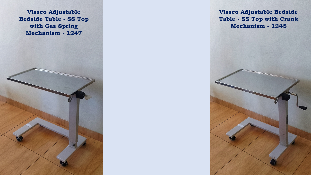 Vissco Bed Side Table, Stainless Steel Top, Adjustable